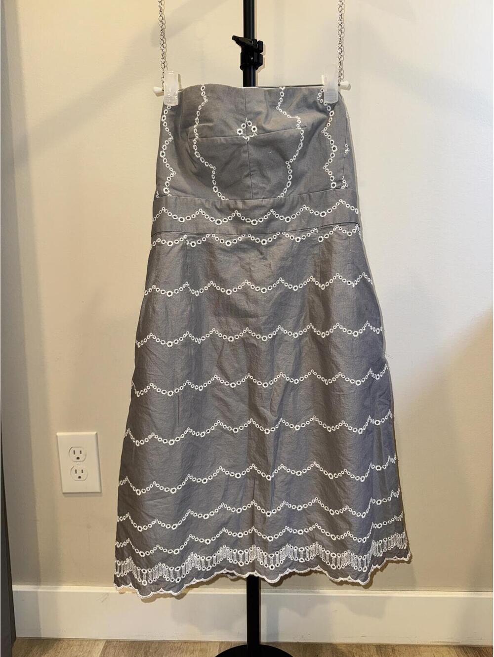 J.Crew Strapless Embroidered Midi Dress Womens 6 Gray White